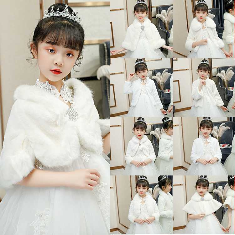 女童新款毛绒斗篷外套礼服风花童