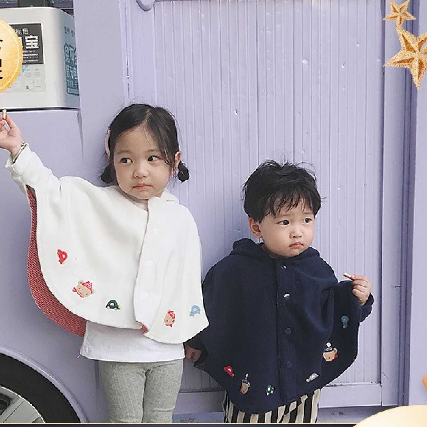 日系童装婴儿斗篷秋冬绣花奥粒绒