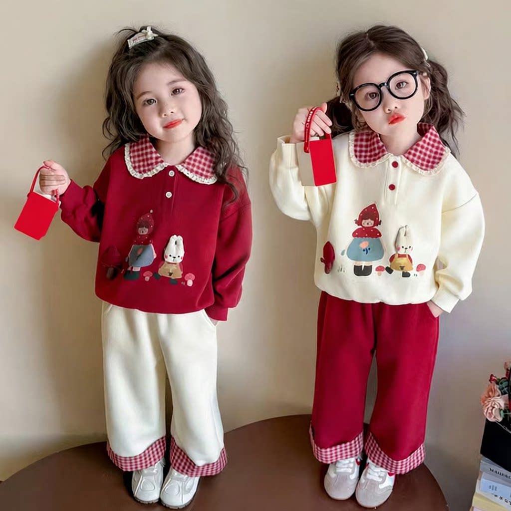 女童秋季新款蘑菇小兔卫衣套装