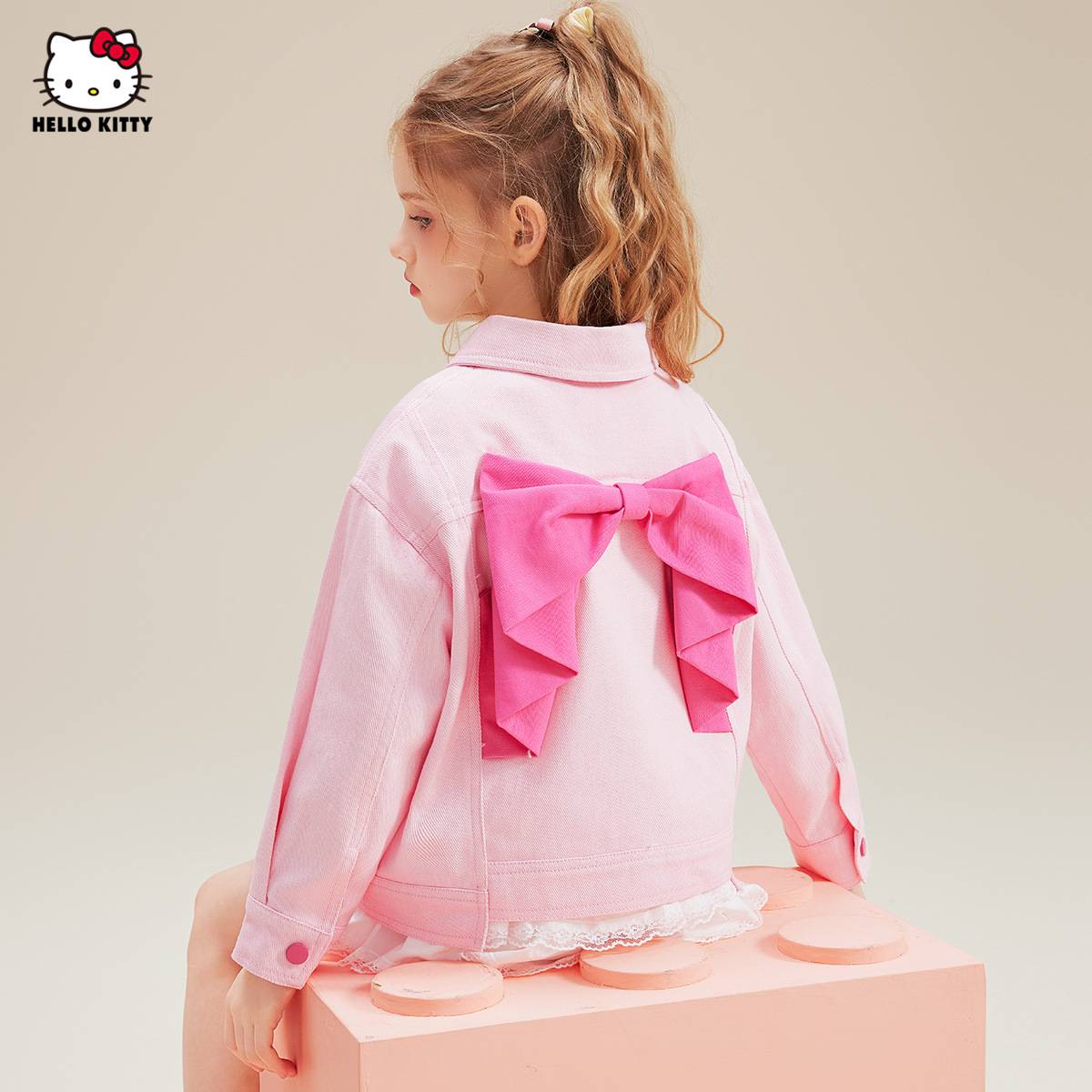 HelloKitt女童秋季粉色牛仔外套+