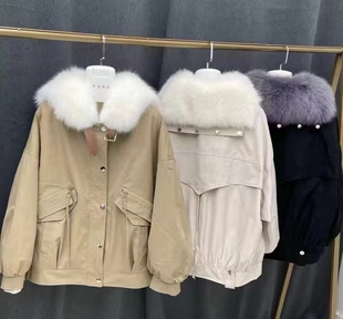 新款狐狸大毛领獭兔内胆可拆卸时尚派克服小个子皮草短款外套女冬