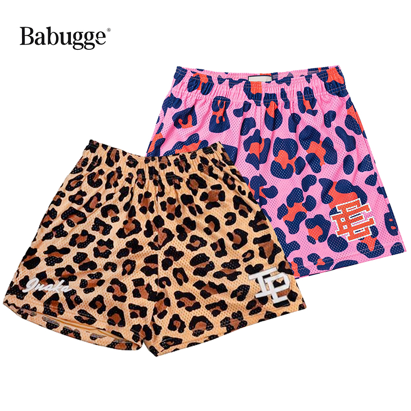 Babugge 美式短裤街头豹纹宽松休闲四分裤夏季运动情侣款蓝球裤潮