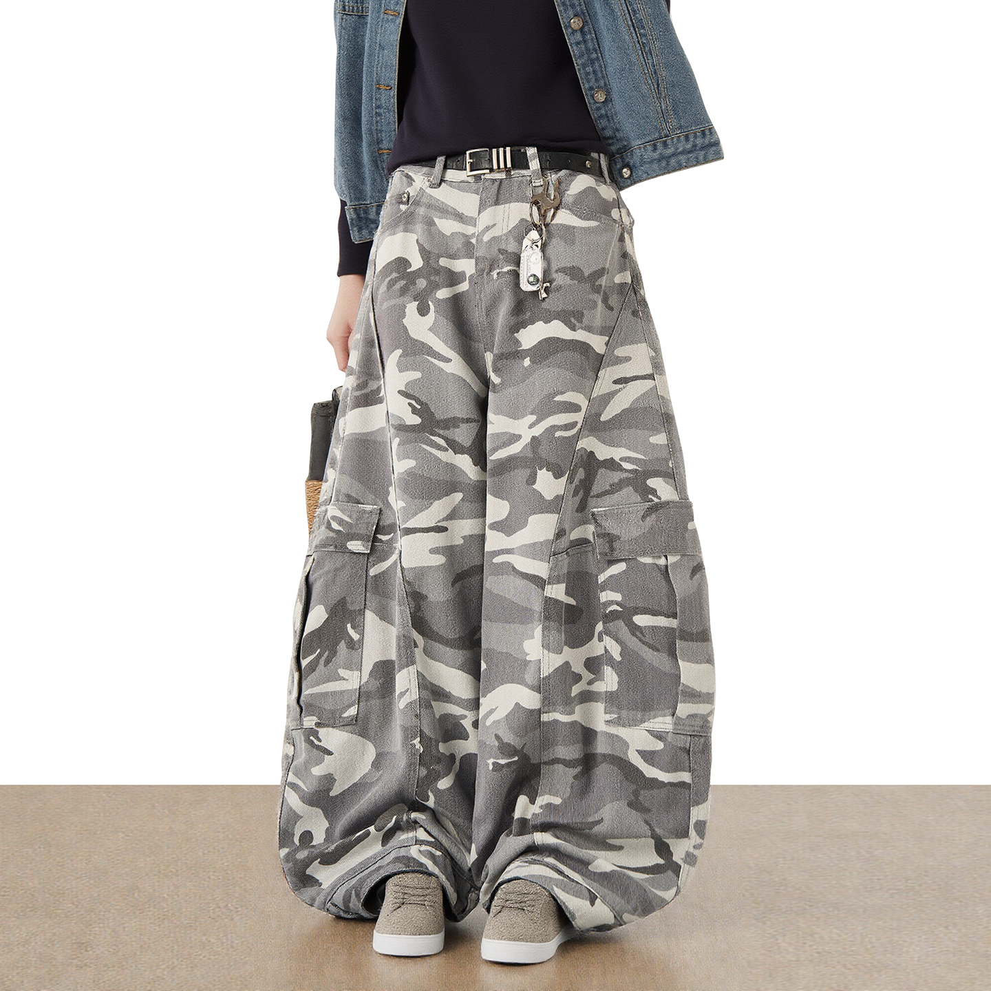 美式复古迷彩弯刀阔腿工装休闲裤