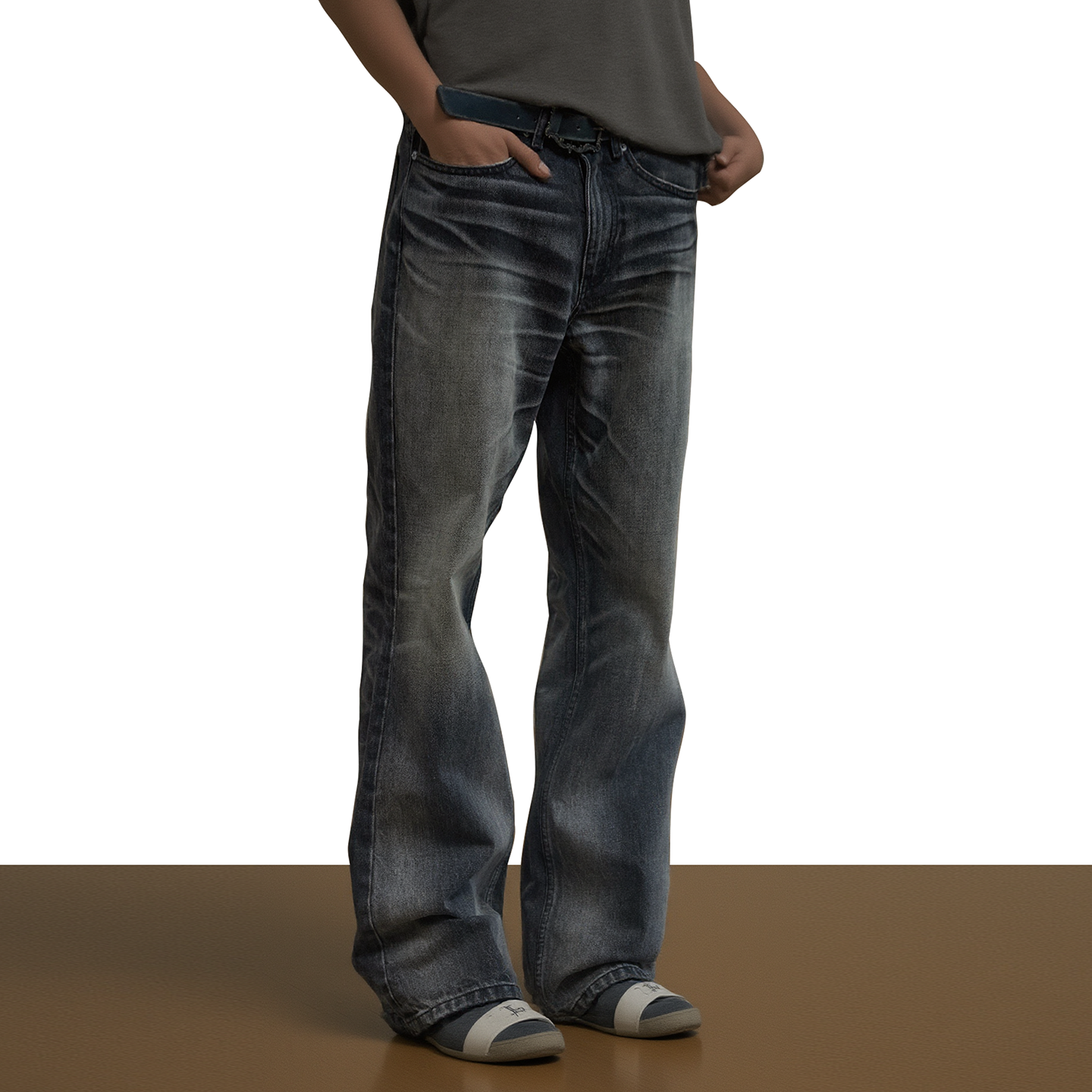 美式复古灰色做旧条纹牛仔裤2025