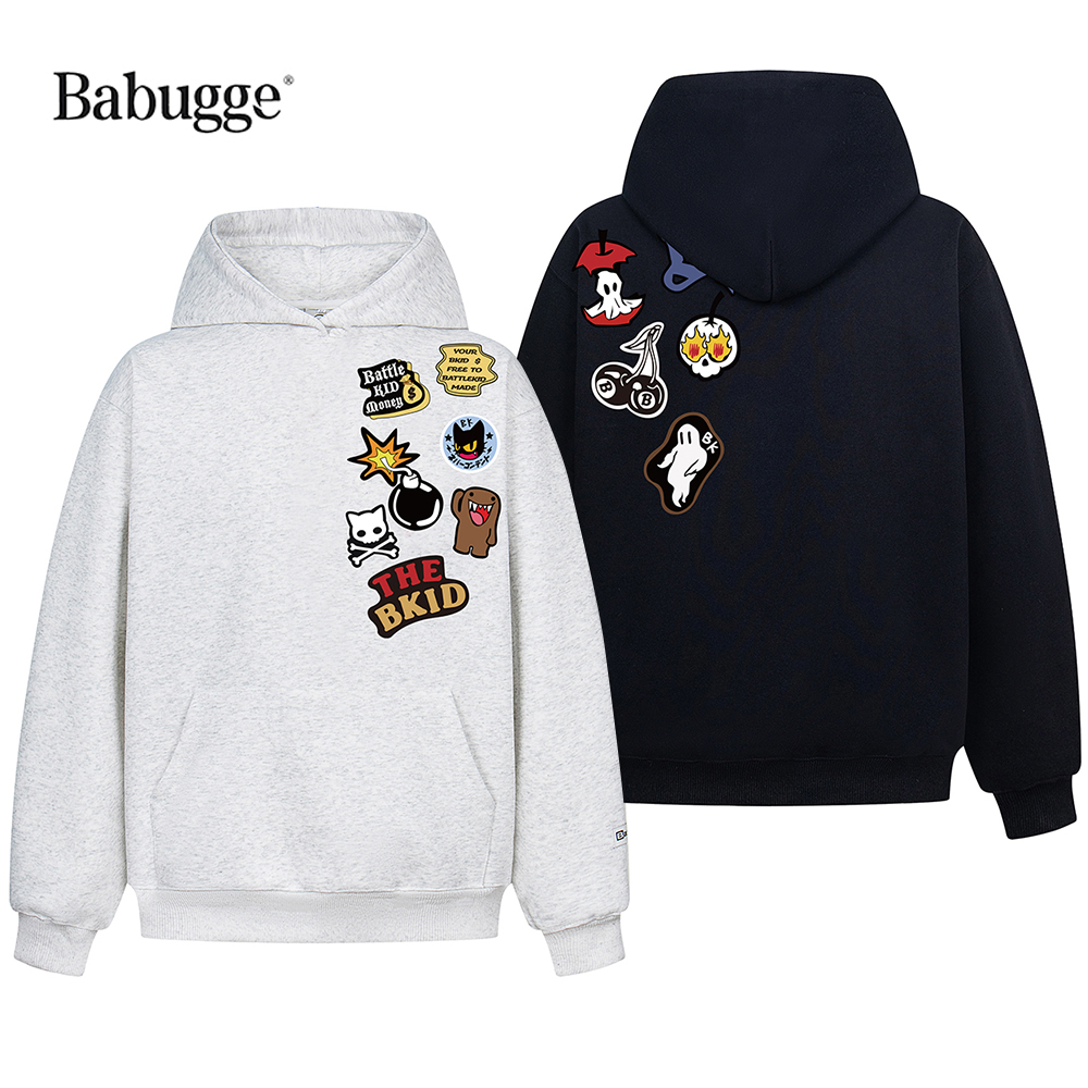 刺绣字母连帽卫衣情侣款宽松帽衫