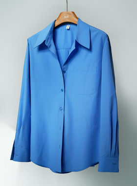 法式尖领克莱因蓝衬衫 空气感微宽松不易皱通勤冬季中性衬衣女