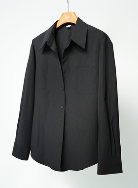 法式尖领黑色棉衬衫 空气感微宽松不易皱通勤职业冬季中性衬衣女