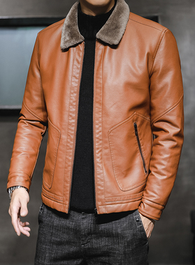 中年男皮衣中年爸爸冬装外套冬季中老年加绒加厚pu皮夹克成熟稳重