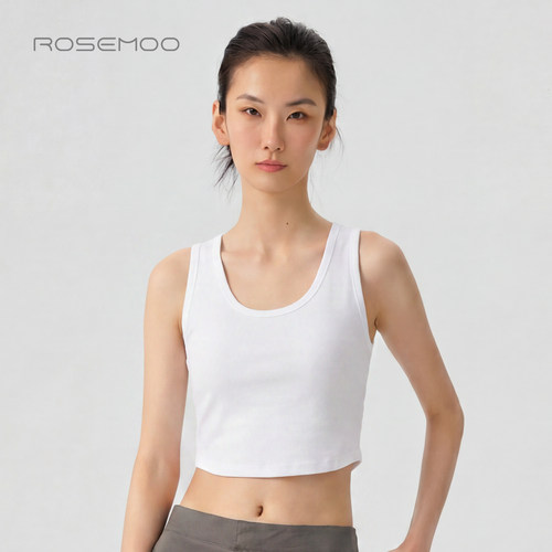 容子木ROSEMOO26夏商场同款微弹棉感U领后背镂空背心RWM22C432D