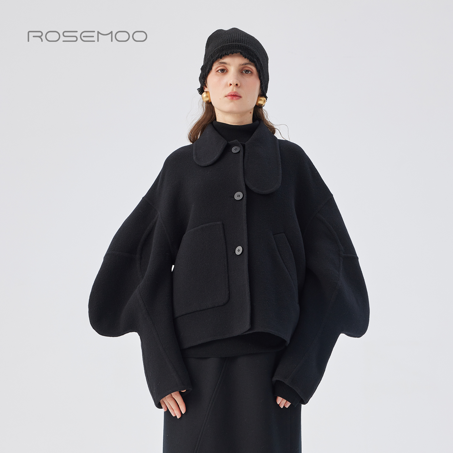 容子木25秋【商场同款】含绵羊毛双面呢夸张袖系扣外套RSS3WW418D