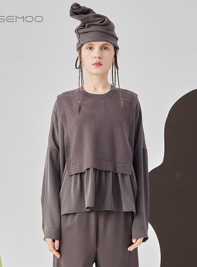 容子木ROSEMOO24年秋季新款垂顺面料拼接款套头衫RCL3TP309C