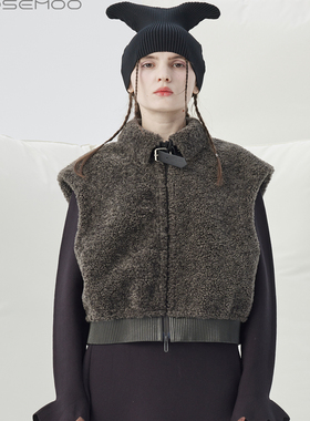 容子木ROSEMOO25冬商场同款柔软毛斜门襟短款马甲外套RSS4AP128A