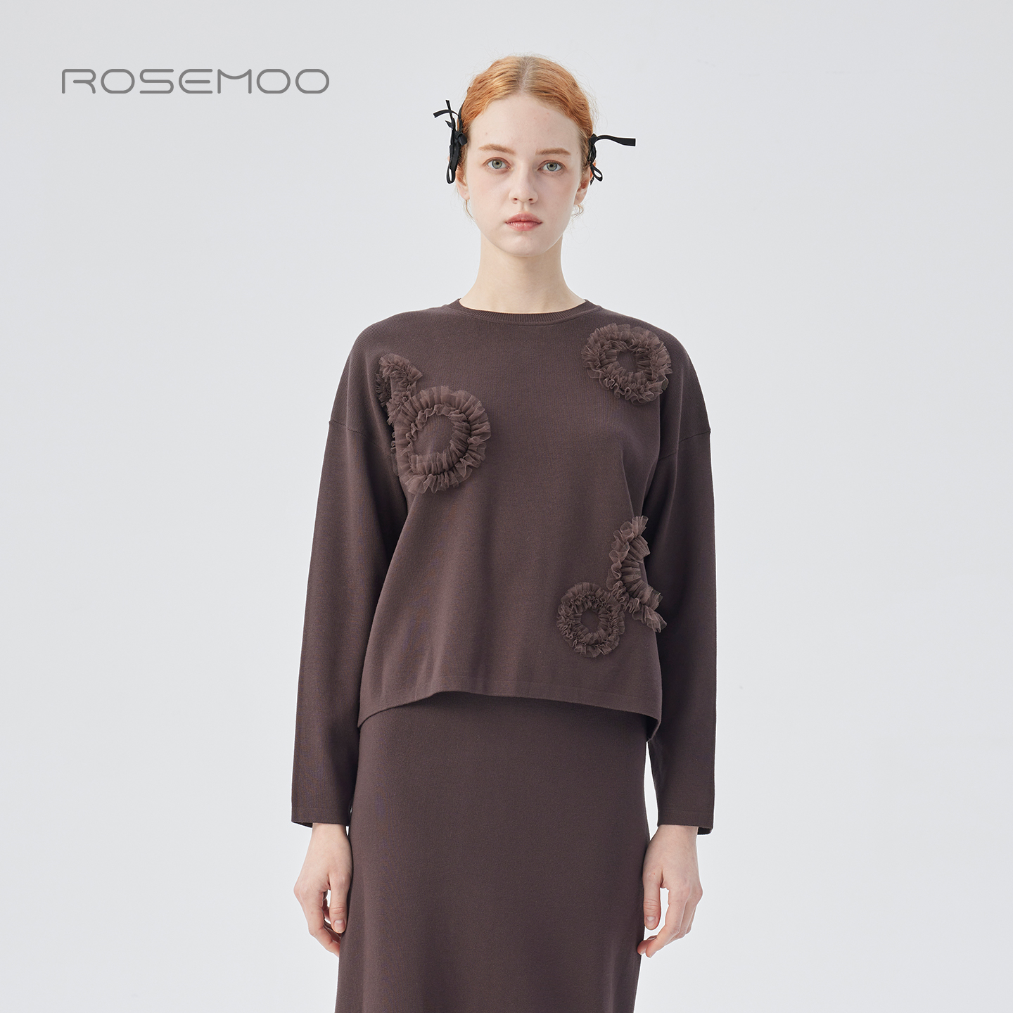 容子木ROSEMOO25冬商场同款亲肤毛织拼接大波点上衣RSS4TP324C