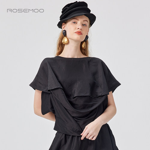 ROSEMOO/容子木25夏【商场同款】垂顺印花圆领套头上衣RSS2TP348C