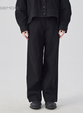 容子木ROSEMOO24年冬季新款挺阔加绒弧形牛仔裤RCL4KC431D