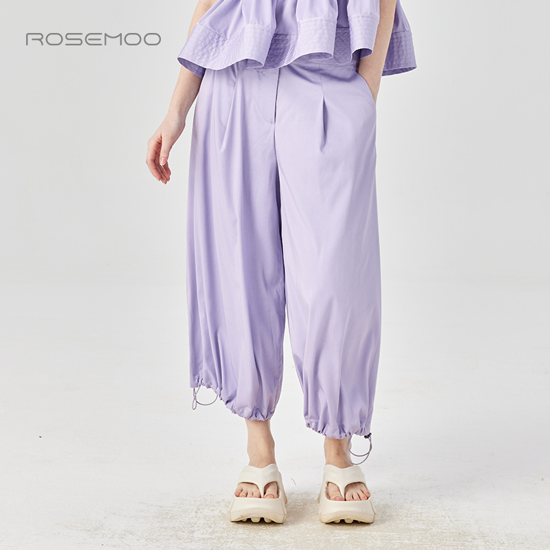 含桑蚕丝脚口抽绳宽松长裤