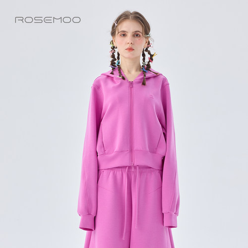 容子木ROSEMOO26春商场同款微弹长绒棉连帽短款外套RWM1WC203B