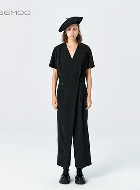 容子木ROSEMOO【商场同款】轻薄挺阔V领斜门襟连体裤RYH2KP257B