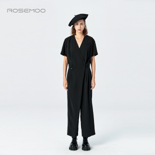 容子木ROSEMOO【商场同款】轻薄挺阔V领斜门襟连体裤RYH2KP257B