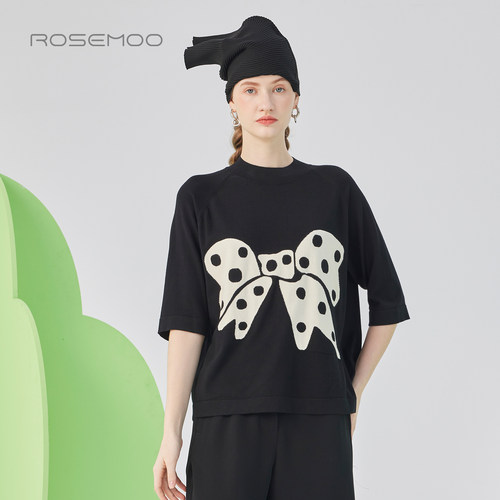 容子木ROSEMOO26春商场同款亲肤柔软蝴蝶结撞色上衣RWM1TP016T