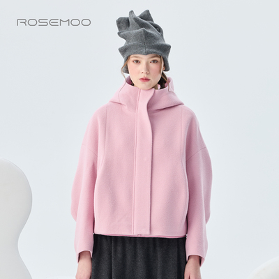 容子木ROSEMOO2026冬商场同款波浪袖连帽毛呢短款大衣RWM4DW112A