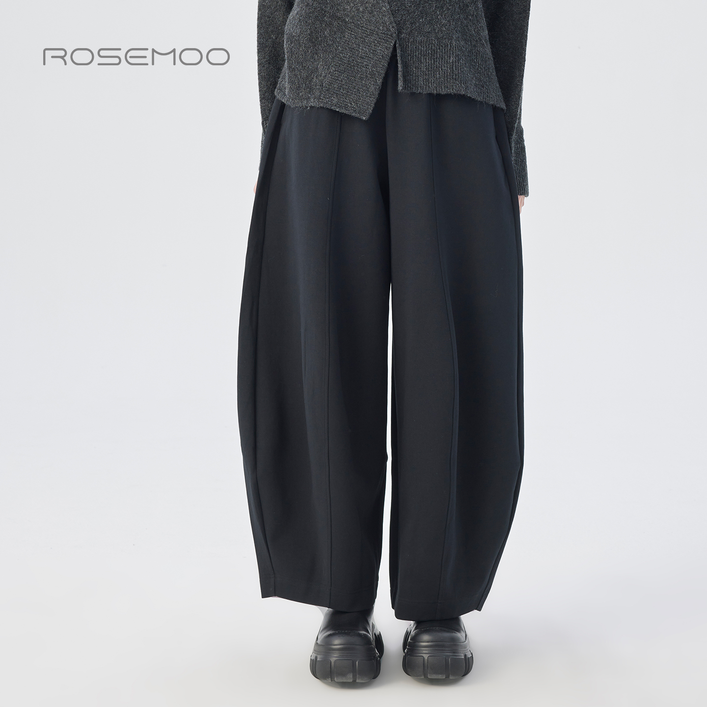 容子木ROSEMOO25冬【商场同款】微弹挺阔宽松弧形长裤RSS4KC214B