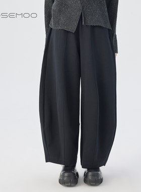 容子木ROSEMOO25冬【商场同款】微弹挺阔宽松弧形长裤RSS4KC214B