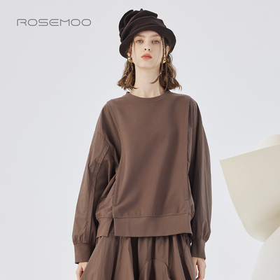容子木ROSEMOO25秋商场同款微弹针织拼接款套头上衣RSS3TP301C