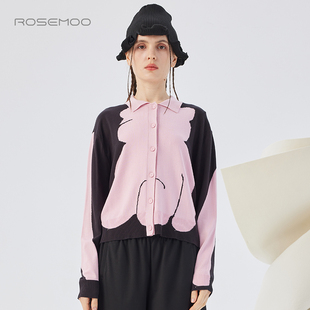 容子木ROSEMOO25秋商场同款 RSS3NP146A 提花毛织Polo领系扣开衫