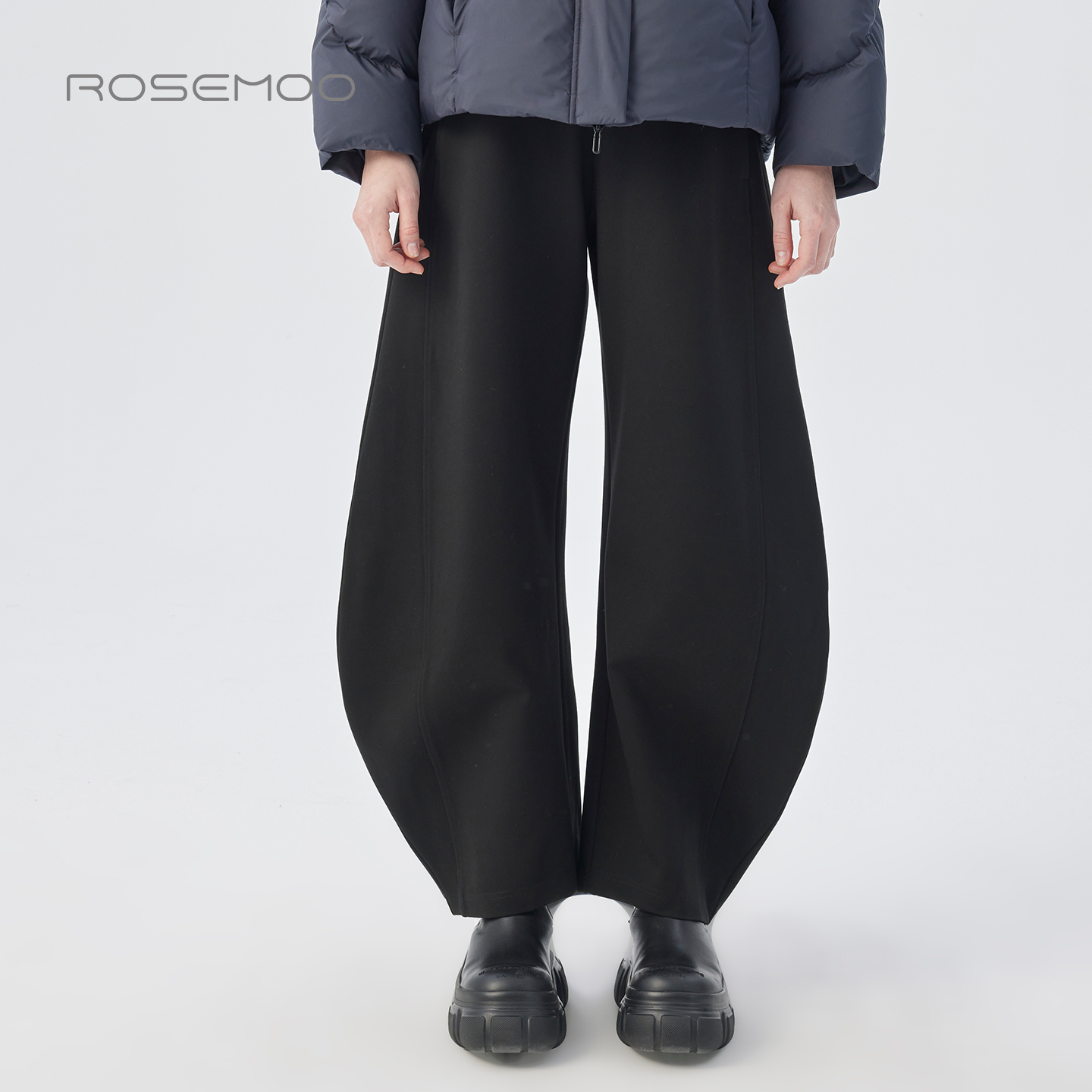 容子木ROSEMOO25冬商场同款微弹挺阔宽松松紧腰长裤RSS4KC213B