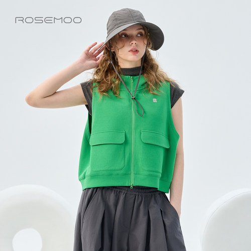 容子木ROSEMOO26秋【商场同款】微弹大口袋连帽马甲RWM3AC219B