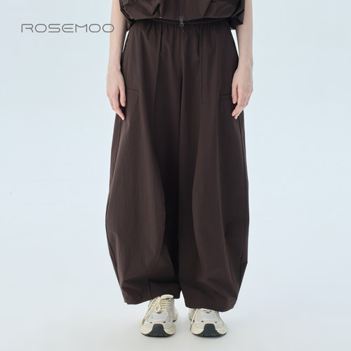 容子木ROSEMOO26夏商场同款微皱轻薄宽松松紧腰长裤RWM3KP037T