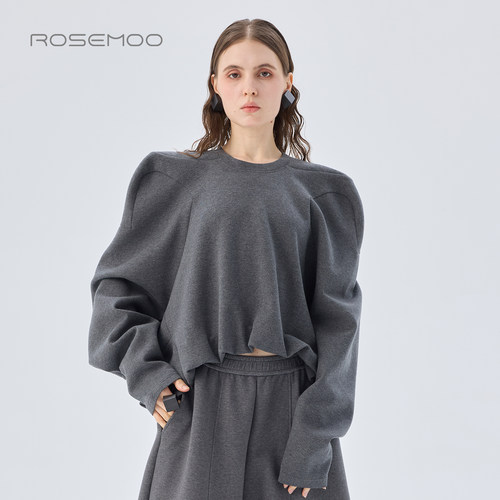 容子木ROSEMOO26春商场同款微弹棉感下摆捏褶套头上衣RWM1TC281B