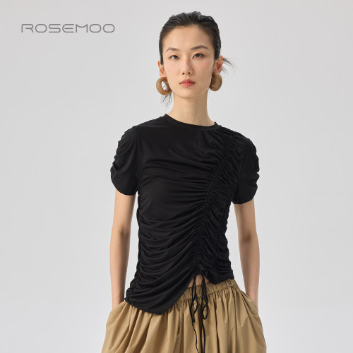 ROSEMOO/容子木26夏【商场同款】微弹亲肤圆领抽褶上衣RWM2TP256B