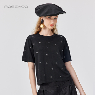 上衣RSS2TP343C 手工钉亮片刺绣短袖 ROSEMOO 容子木25夏商场同款
