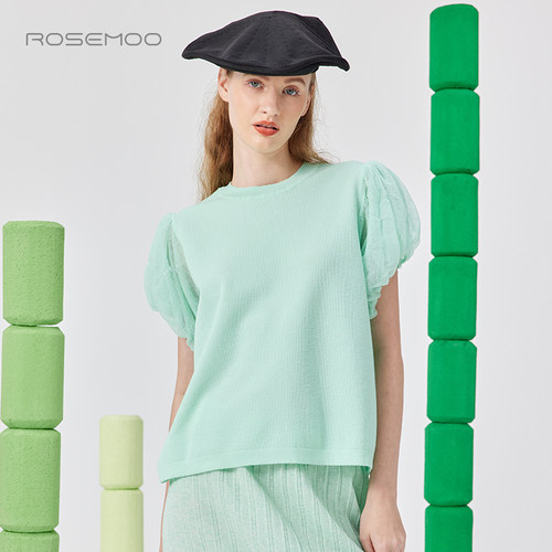 ROSEMOO/容子木25夏【商场同款】轻薄泡泡袖圆领上衣RSS2TP338C