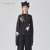 舒适干爽纱图案套头衫 容子木ROSEMOO24年冬季 新款 RCL4TP231B