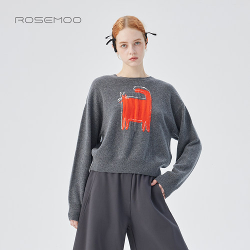 容子木ROSEMOO25冬商场同款绵羊毛图案毛织套头上衣RSS4MW444D
