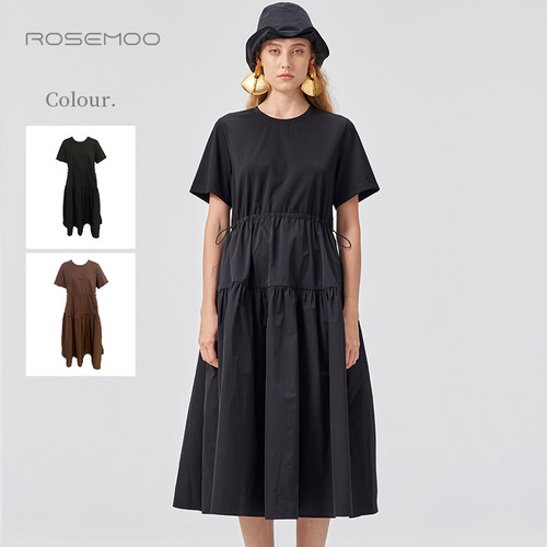 容子木ROSEMOO25夏商场同款拼接腰部可调节短袖连衣裙RSS2LP116A