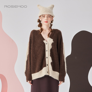 RCL3NW437D 撞色亲肤舒适开衫 容子木ROSEMOO24年秋季 新款