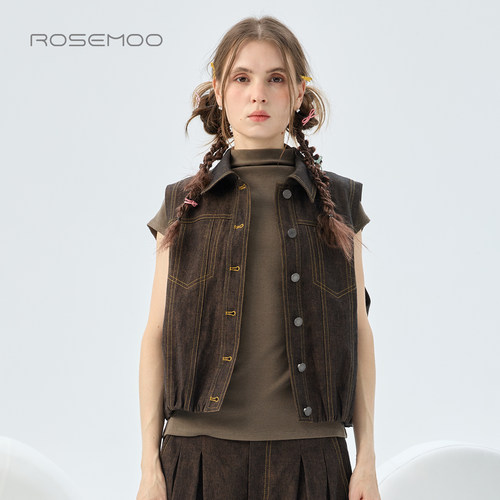 容子木ROSEMOO26秋商场同款含亚麻下摆收口牛仔马甲RWM3AL229B