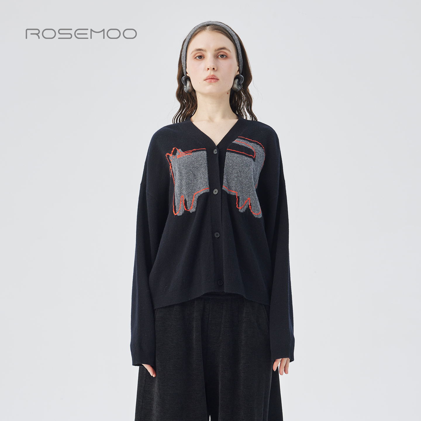 容子木ROSEMOO25冬【商场同款】绵羊毛图案毛织开衫RSS4NW445D