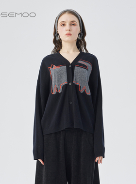 容子木ROSEMOO25冬【商场同款】绵羊毛图案毛织开衫RSS4NW445D