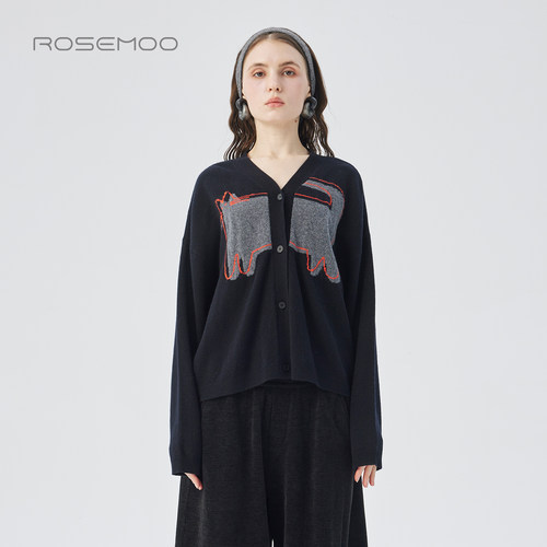 容子木ROSEMOO25冬【商场同款】绵羊毛图案毛织开衫RSS4NW445D