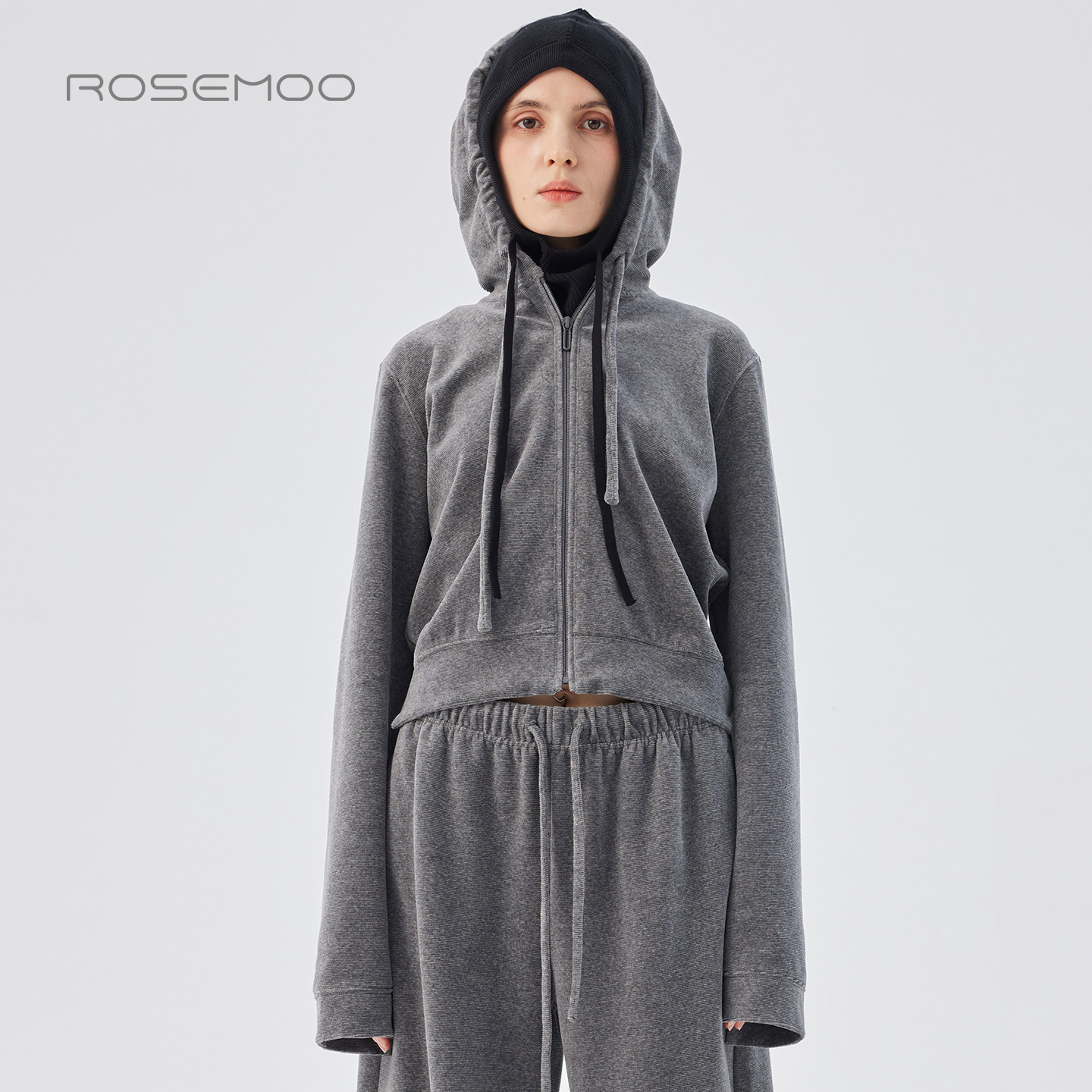 容子木ROSEMOO25年秋季新款棉感微弹修身开衫式卫衣RSS3TC443D