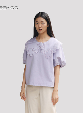 ROSEMOO容子木商场同款棉感针织拼纱绣边娃娃领套头衫RMT3TC184A