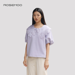 ROSEMOO容子木商场同款 RMT3TC184A 棉感针织拼纱绣边娃娃领套头衫