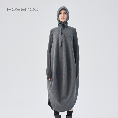 容子木ROSEMOO25冬商场同款微弹圆领不规则下摆连衣裙RSS4LC428D