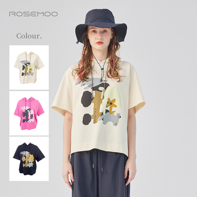 ROSEMOO/容子木25春商场同款轻薄针织面料印花连帽T恤RSS1TC407D