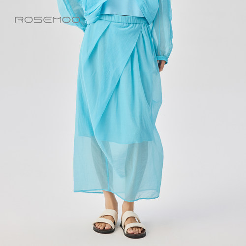 容子木ROSEMOO26夏商场同款棉感清透叠褶松紧腰半裙RWM2QC111A